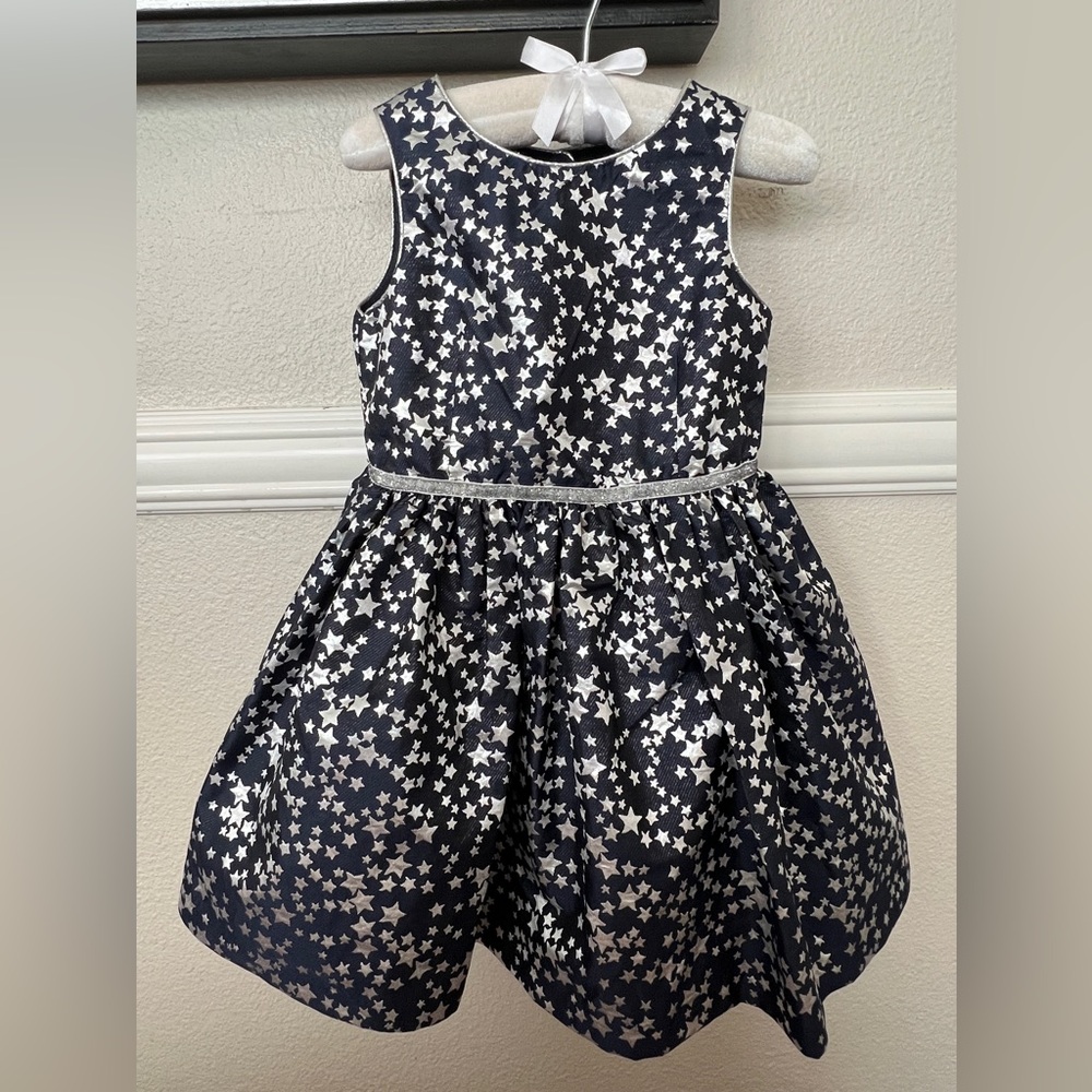 Pippa & Julie Girls Metallic Party Dress - Navy and Silver Stars - Size 3T